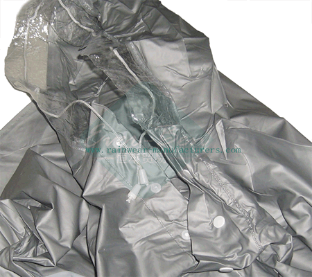 Grey PVC bicycle poncho drawing string hood